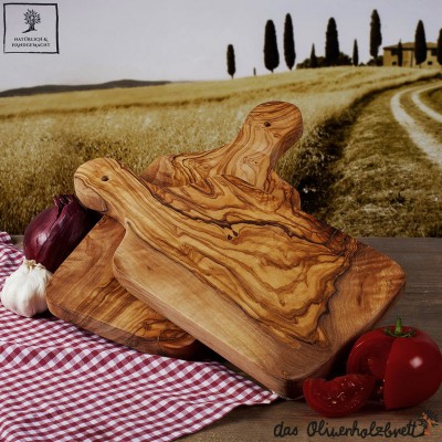 Olive Wood Cutting Cheese Board Natural Shape with Handle - Qartaj