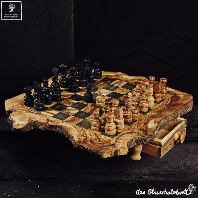 Large Olive wood Chess Board 16 x 16 Rustic Live Edge with 32 hand-c –  Maison Carthage